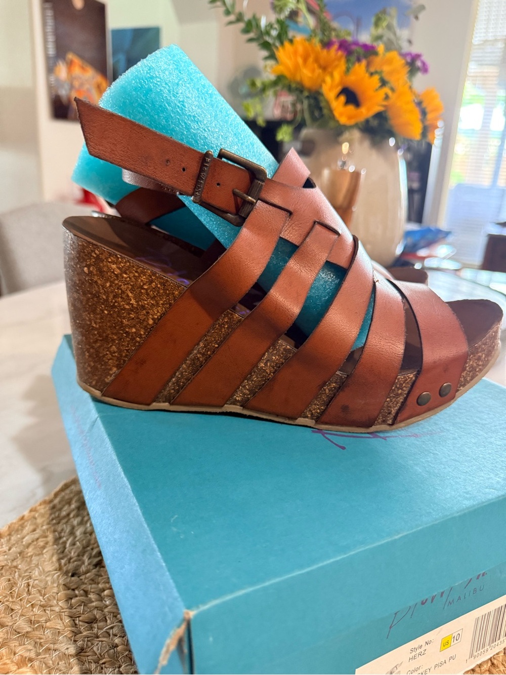 Blowfish Brown Leather Cork Wedge Sandals